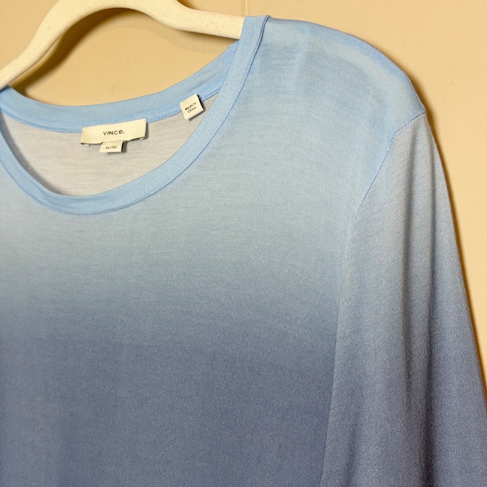 Vince 100% Modal Blue Ombré Dip Dye Long Sleeve Crew Neck Top XL Tee T-Shirt - Picture 4 of 11